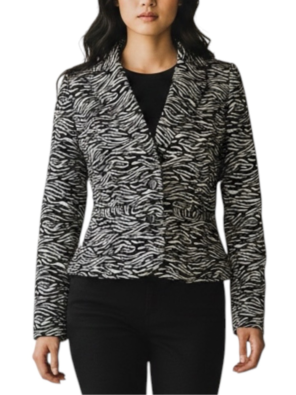 Sandro Black Cream Zebra Print Peplum Raincoat Jacket NWOT Size S EuroGirl - Picture 1 of 13